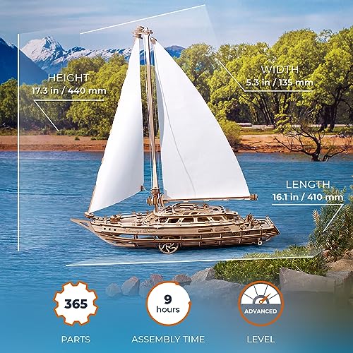 UGEARS Serenity’s Dream Model Yacht - Model Ships Kits for Adults - Wooden Models to Build for Adults - 3D Puzzles Adult Ship Model Kit - DIY Wooden UGEARS