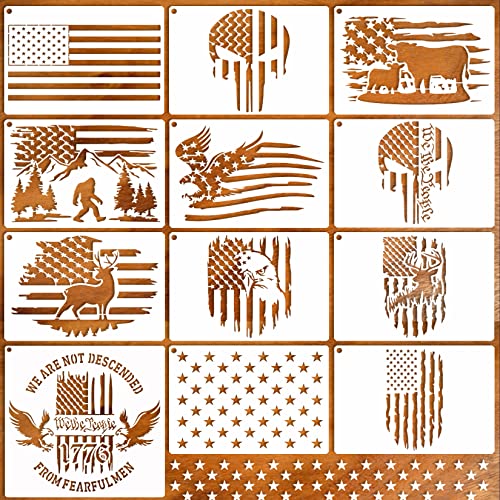 12pcs American Flag Stencil Star Stencils for Painting Union 50 Stars 1776 Military We The People Template for Flag Patriotic Wood Burning Stencils - WoodArtSupply