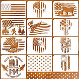 12pcs American Flag Stencil Star Stencils for Painting Union 50 Stars 1776 Military We The People Template for Flag Patriotic Wood Burning Stencils Pkqon