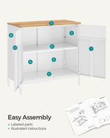 SONGMICS Storage Sideboard, Buffet Table with Adjustable Shelves, Floor Storage Cupboard, Steel Frame, Natural and White ULSC102W57 SONGMICS