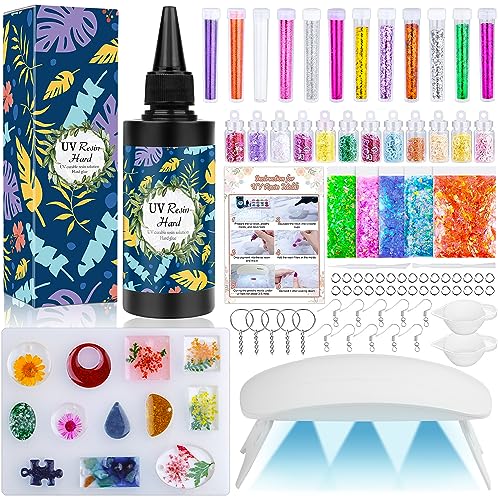 UV Resin Kit with Light, Crystal Clear UV Epoxy Resin Kit with UV Lamp, DIY Resin Accessories Tools, Silicone Resin Molds, Hard Type UV Glue Fast - WoodArtSupply