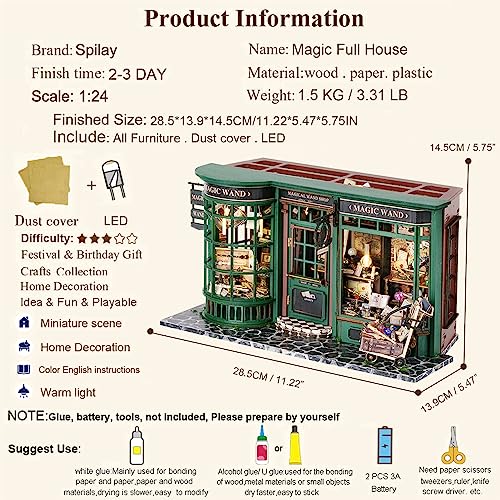 Spilay DIY Miniature Dollhouse Wooden Furniture Kit,Handmade Mini Modern Model Plus with Dust Cover & LED,1:24 Scale Creative Doll House for Lover Spilay
