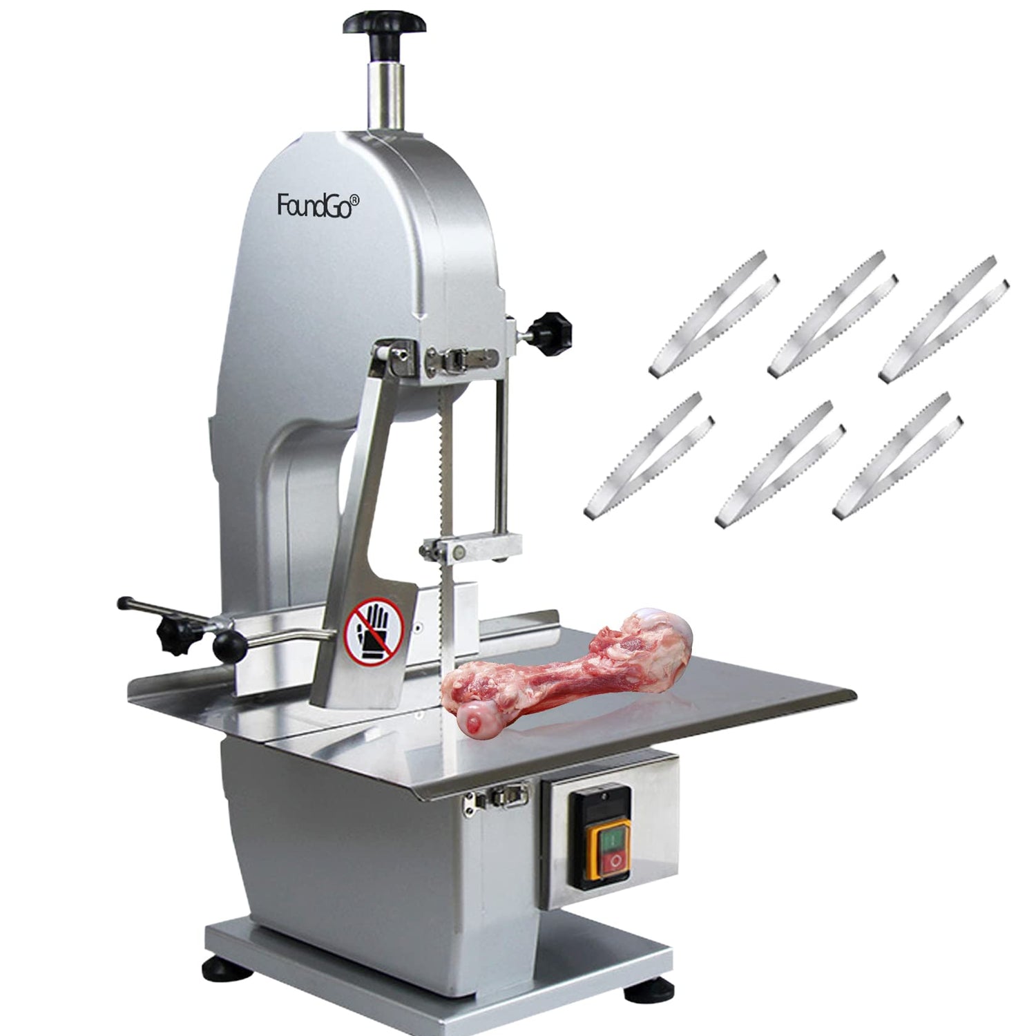 FoundGo 1500W Electric Meat and Bone Saw Bone Cutting Machine,Commercial Bone Sawing Machine for Frozen Meat/Trotter/Ribs/Fish/Meat/Bone etc.,with 6 FoundGo