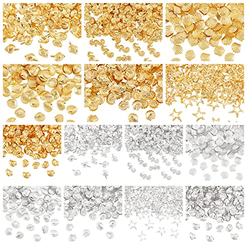 OLYCRAFT 2380pcs Ocean Themed Resin Filler Alloy Epoxy Resin Supplies UV Resin Filling Accessories for Resin Jewelry Making Sliver & Gold- 7 Shapes - WoodArtSupply