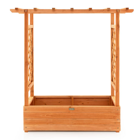 Giantex Raised Garden Bed with Trellis, Wood Planter Box with Roof & Side Trellis, Drain Holes, Elevated Raised Bed with Trellis for Climbing Plant Giantex