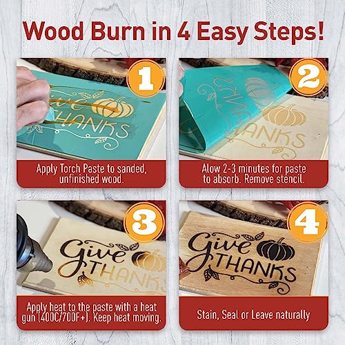 Torch Paste - The Original Wood Burning Paste | Made in USA | Heat Activated Non-Toxic Paste for Crafting & Stencil Wood Burning | Accurately &