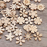 Flower Leaf Pattern Slice 100pcs Unfinished Wood Cutouts Flower Wood Shapes Pieces Wood Discs Slices for DIY Craft Table Scatter Confetti 20mm Wooden Healifty