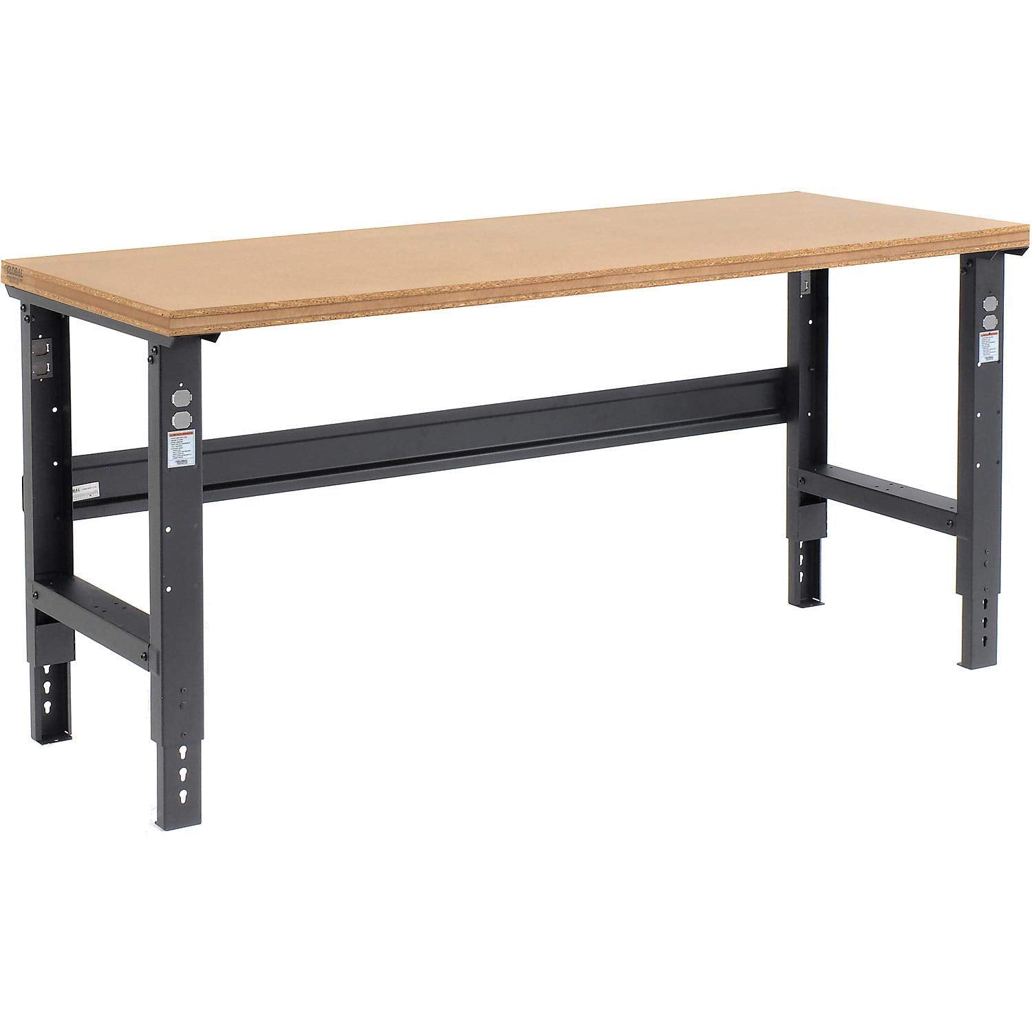 Global Industrial Adjustable Height Workbench C-Channel Leg, 72" W x 36" D, 1-1/2" Shop Top Square Edge, Black - WoodArtSupply