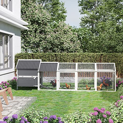 PawHut 162" Large Chicken Coop Wooden for 6-8 Chickens with Handles, Outdoor Chicken Cage Hen House with 2 Nesting Boxes, Water-Resistant Roof, PawHut