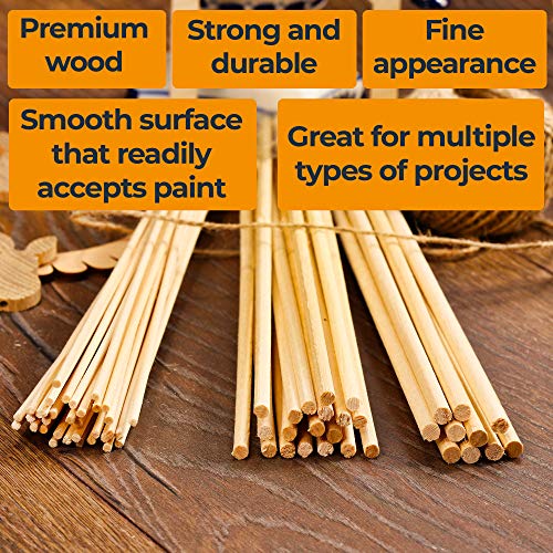 Wooden Dowel Rods for Craft - 60 pcs Round Wood Dowels 12 inch in Varying Sizes - 1/8, 3/16, 1/4 - Different Rods - Craft Sticks Round Dowels… StesoSHOP