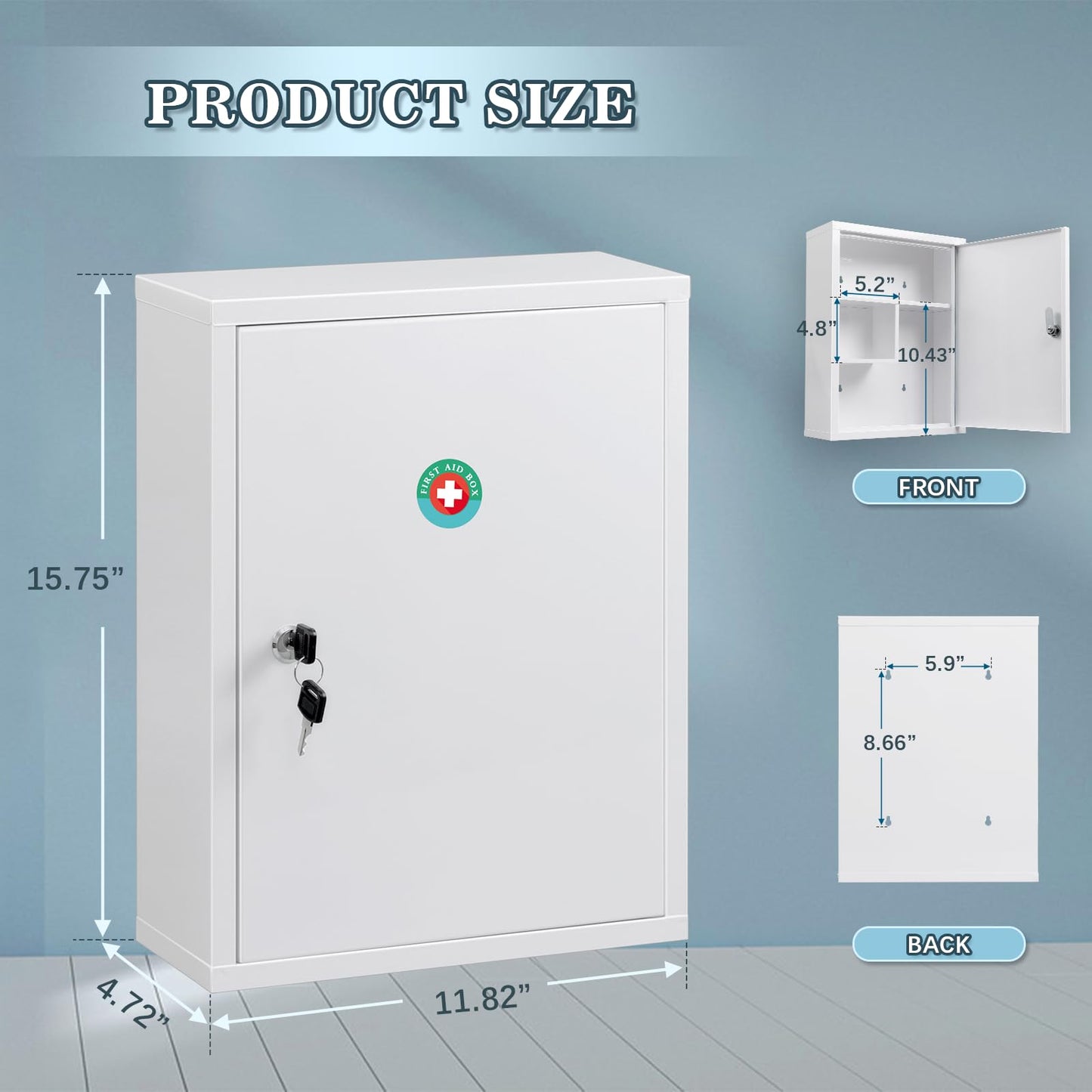 KYODOLED Wall Mount Medicine Cabinet, Large Capacity First Aid Wall Cabinet for Bathroom, Locking Medicine Cabinet with Key, Secure Steel Lock Box