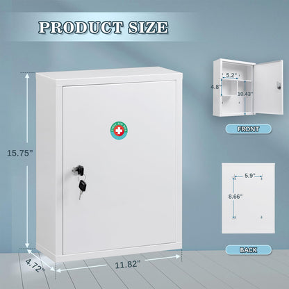 KYODOLED Wall Mount Medicine Cabinet, Large Capacity First Aid Wall Cabinet for Bathroom, Locking Medicine Cabinet with Key, Secure Steel Lock Box