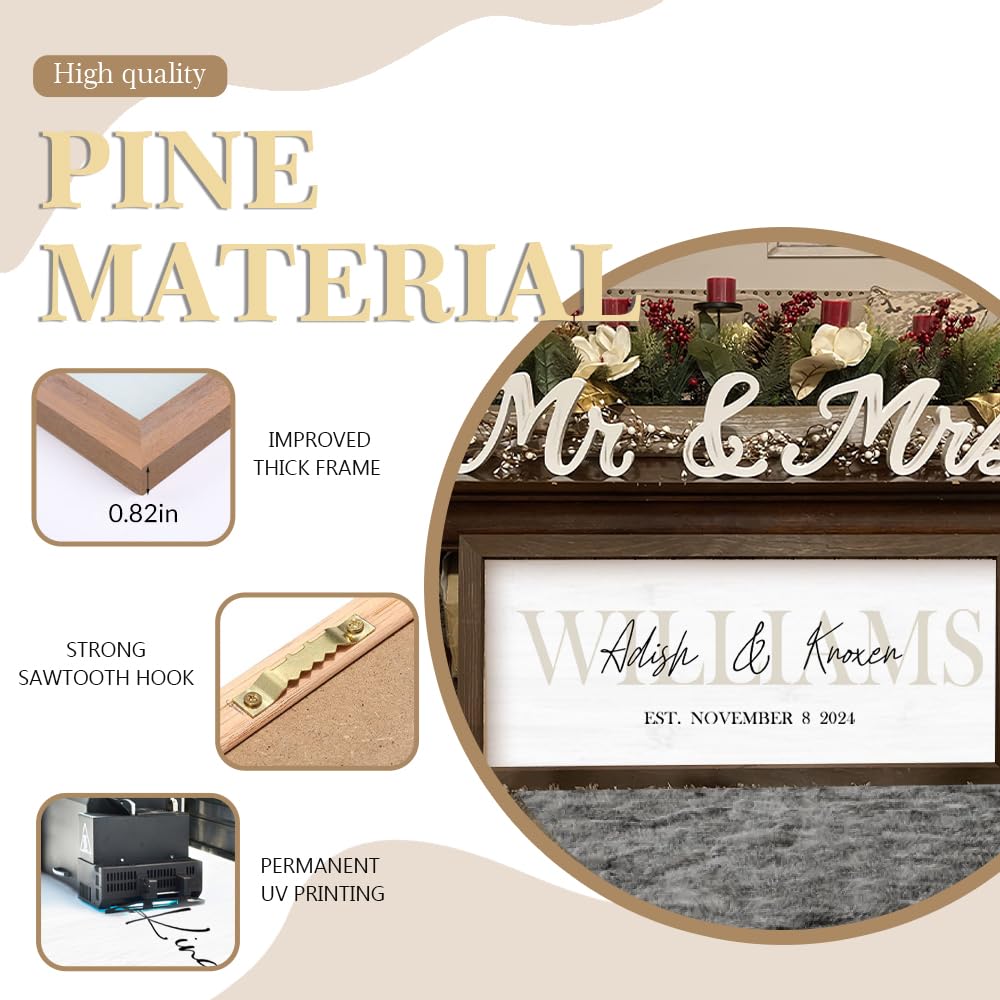 Wedding Gifts for Couples | Anniversary Gift | Engagement Gifts | Custom Wood Sign | Personalized Framed Wooden Family Name Sign for Home Decor Wall YATIE