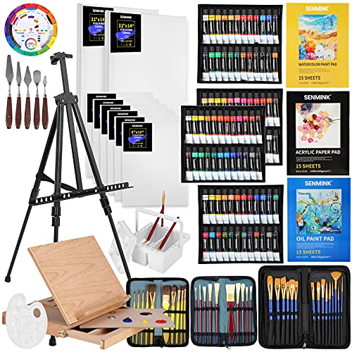 149Pcs Deluxe Artist Painting Set with Aluminum and Solid Beech Wood Easel, 96 Paints, Stretched Canvas and Accessories, Art Paint Supplies for - WoodArtSupply