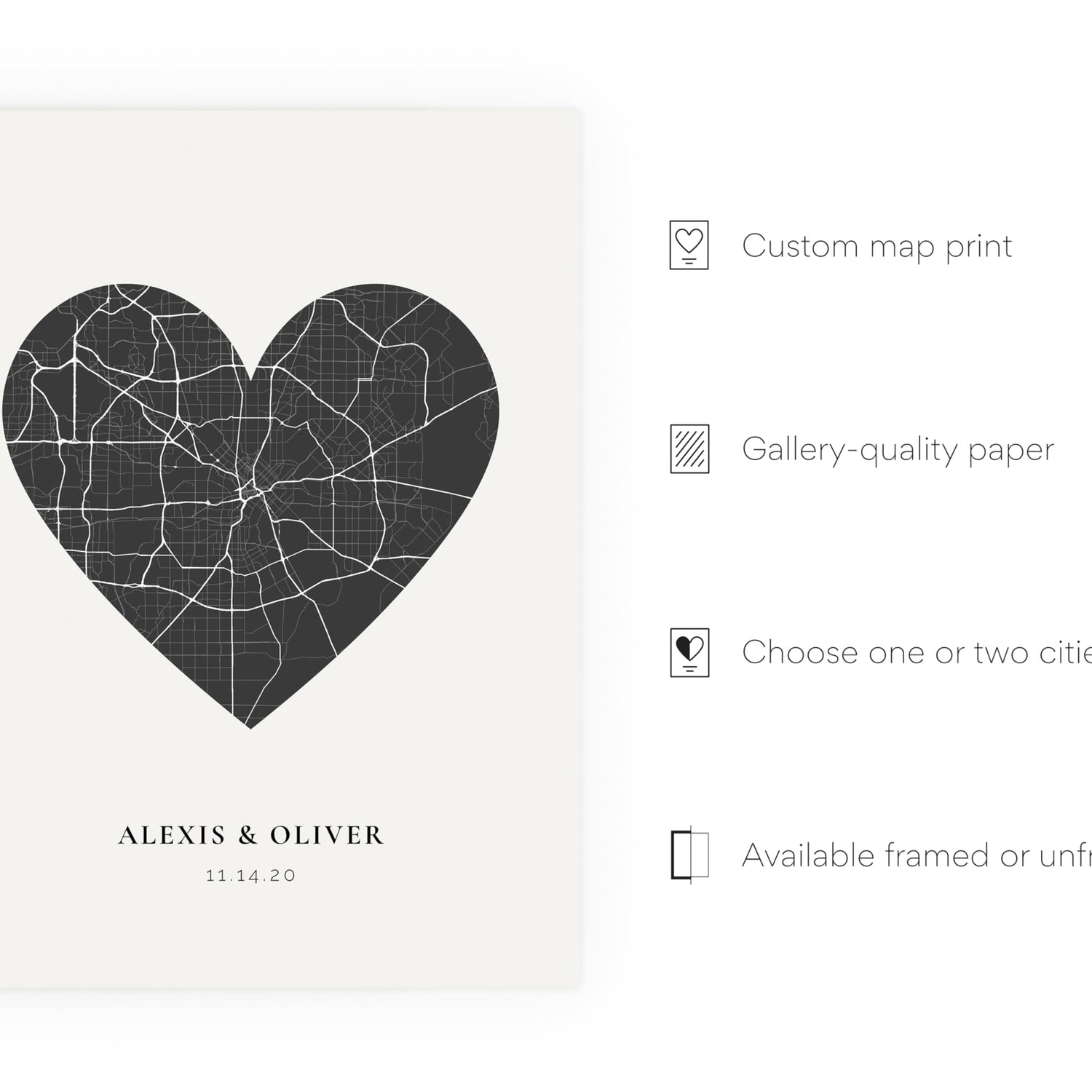 HAUS AND HUES Custom Heart Shaped Map Poster - Personalized Gift for Him & Her - Unique Couples Poster - Gift for Wedding, Newlyweds, Anniversary, HAUS AND HUES