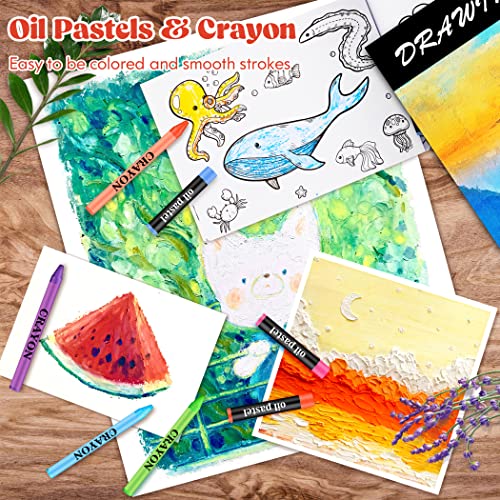 Caliart Art Supplies, 153-Pack Deluxe Wooden Art Set Crafts Drawing Painting Coloring Supplies Kit with 2 A4 Sketch Pads, Halloween Creative Gift Box Caliart