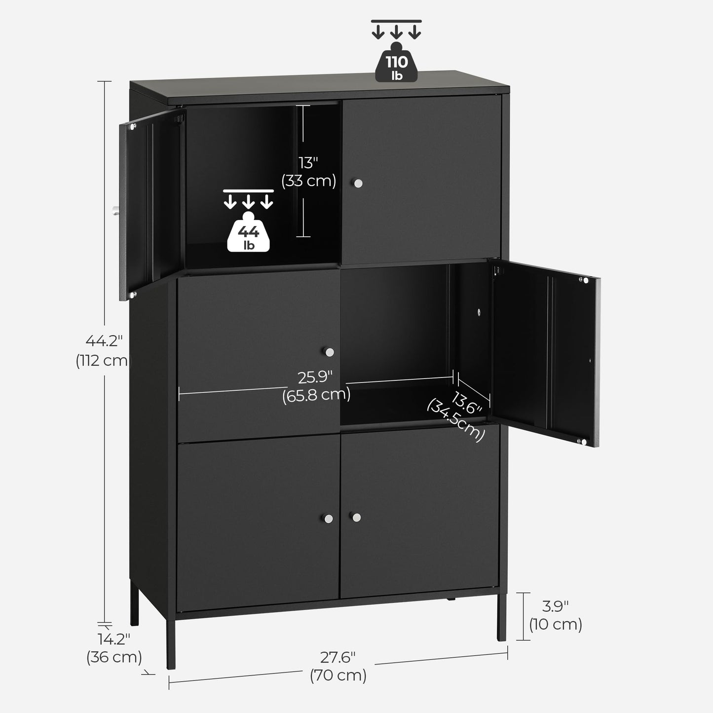 HAND IN HAND Storage Cabinet, 3-Tier Multipurpose Storage Cabinet, Metal Office Cabinet with 6 Doors, 14.2 x 27.6 x 44.2 Inches, Suit for Livingroom, - WoodArtSupply