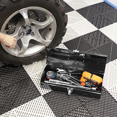 Torin ATB102B 16" Hip Roof Style Portable Steel Tool Box with Metal Latch Closure, Black Torin