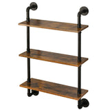 IBUYKE Pipe Floating Shelves,37.5" Industrial Pipe Shelves,3-Tier Rustic Wall Mount Bookcase,Metal Bracket Storage Wall Shelf for Bedroom, Kitchen, IBUYKE