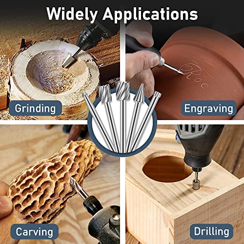 Engraving Router Bit Carving Bits, 20 PCS HSS Rotary Tool Accessories Rotary Bits Burr Set with 1/8’’(3mm) for DIY Woodworking, Carving, Engraving,