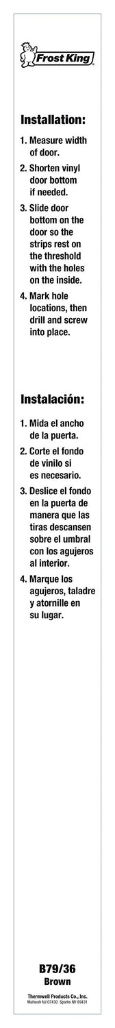 Frost King B79/36H Vinyl Slide-On Door Bottom for Metal and Wood Doors, 1-3/4 x 36", Brown Frost King