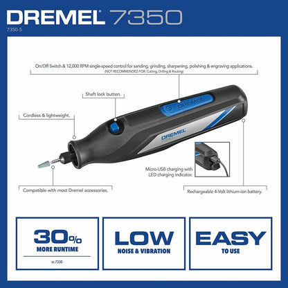 Dremel 7350-5 Cordless Rotary Tool Kit, Includes 4V Li-ion Battery and 5 Rotary Tool Accessories - Ideal for Light DIY Projects and Precision Work - WoodArtSupply