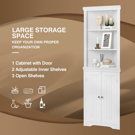 JUMMICO Corner Cabinet Corner Bathroom Cabinet with 2 Doors and 3 Tier Shelves Free Standing Corner Storage Cabinet for Bathroom, Living Room, JUMMICO