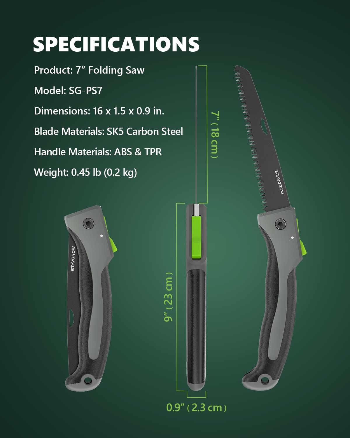 STAYGROW 7-Inch Folding Hand Pruning Saw, Heavy Duty Foldable Garden Saws with 7” Hardened SK5 High Carbon Steel Blade for Tree Trimming, Live/Dry STAYGROW