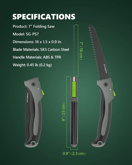 STAYGROW 7-Inch Folding Hand Pruning Saw, Heavy Duty Foldable Garden Saws with 7” Hardened SK5 High Carbon Steel Blade for Tree Trimming, Live/Dry STAYGROW
