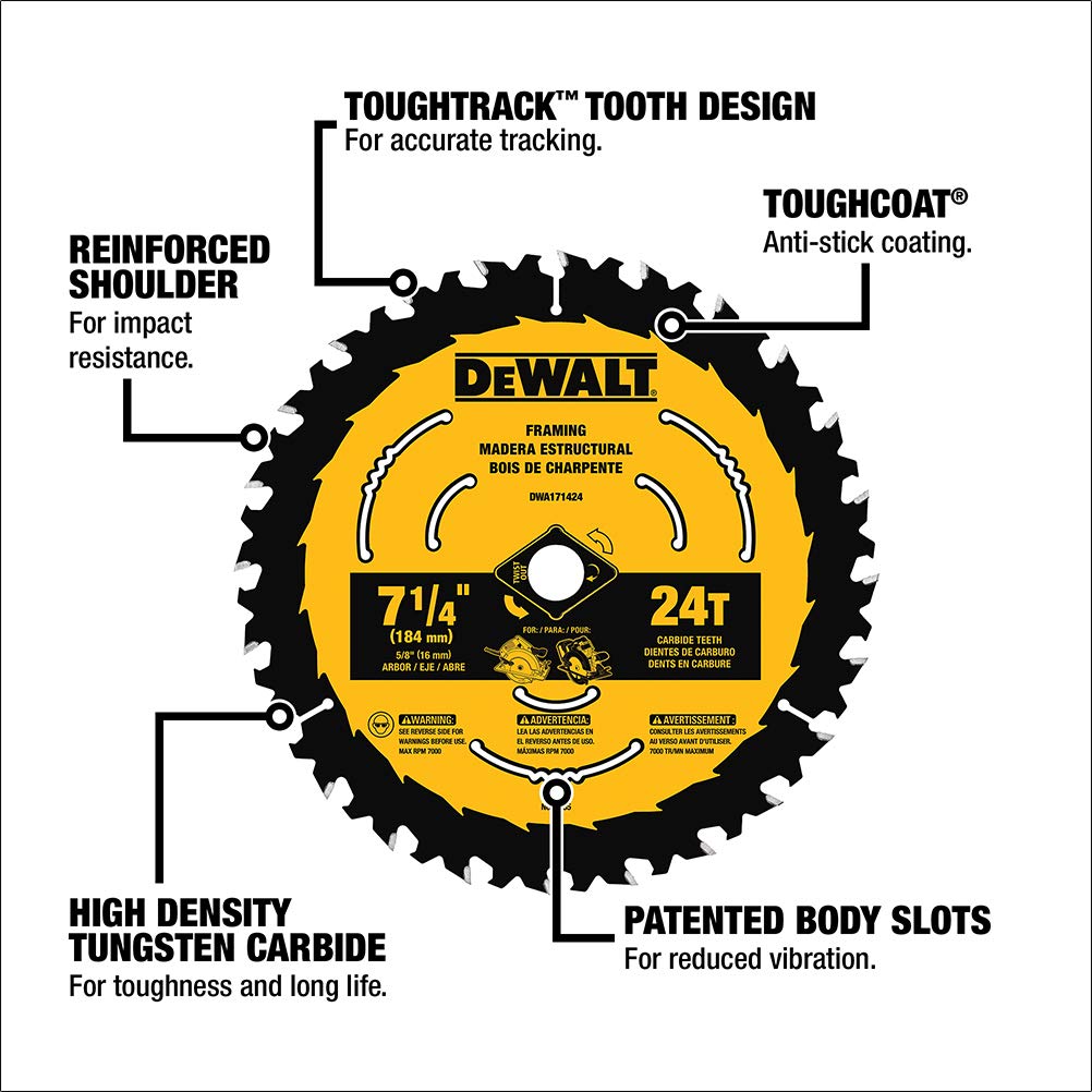 DEWALT Circular Saw Blade, 6 1/2 Inch, 24 Tooth, Framing (DWA161224) DEWALT