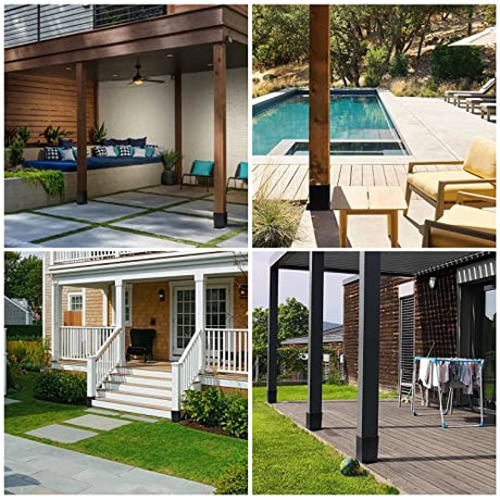 AXWHYS 4×4 Post Base 4 Pcs, (Inner Size 3.5x3.5) Post Brackets, Heavy Duty Black Metal Powder-Coated Thick Steel Post Anchor Outdoor for Support Deck AXWHYS
