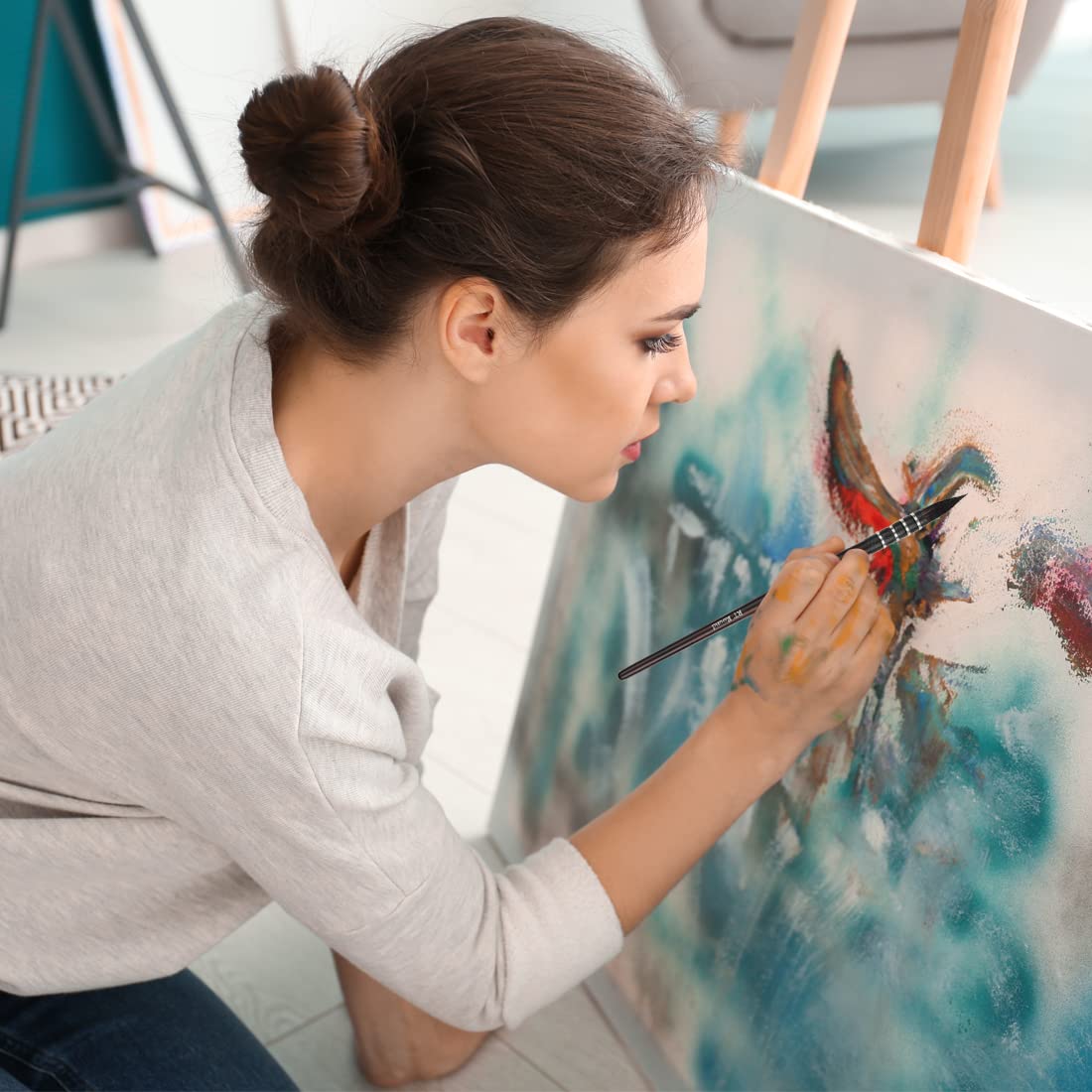 Dainayw Artist Paint Brush Organic Synthetic Blue Squirrel Horse Hair Set of 10 for Watercolor Acrylic Gouache Oil and Tempera Painting dainayw