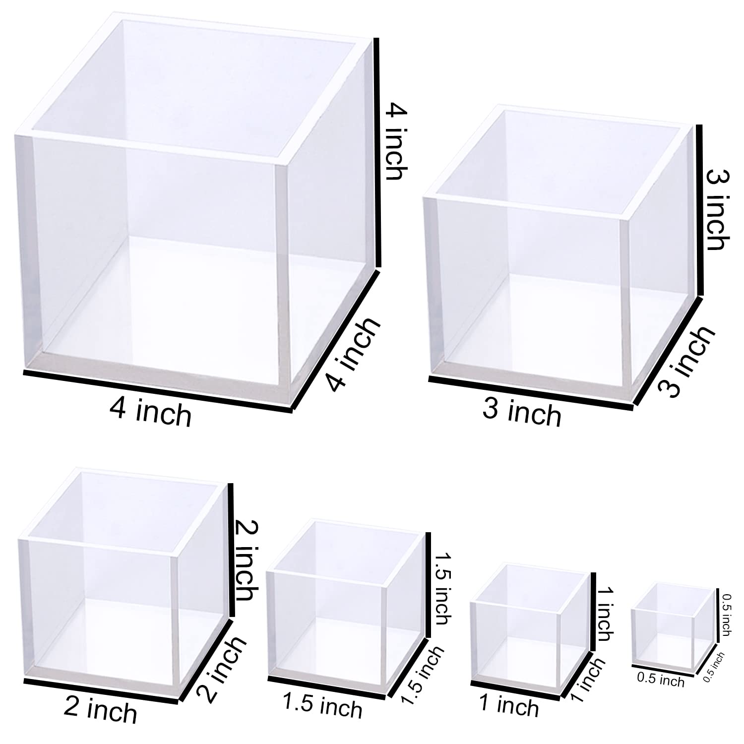 RESINWORLD Set of 4", 3", 2", 1.5", 1", 0.5" Clear Silicone Cube Molds, Large Deep Square Epoxy Resin Mold, Transparent Cube Silicone Molds for Resin ResinWorld