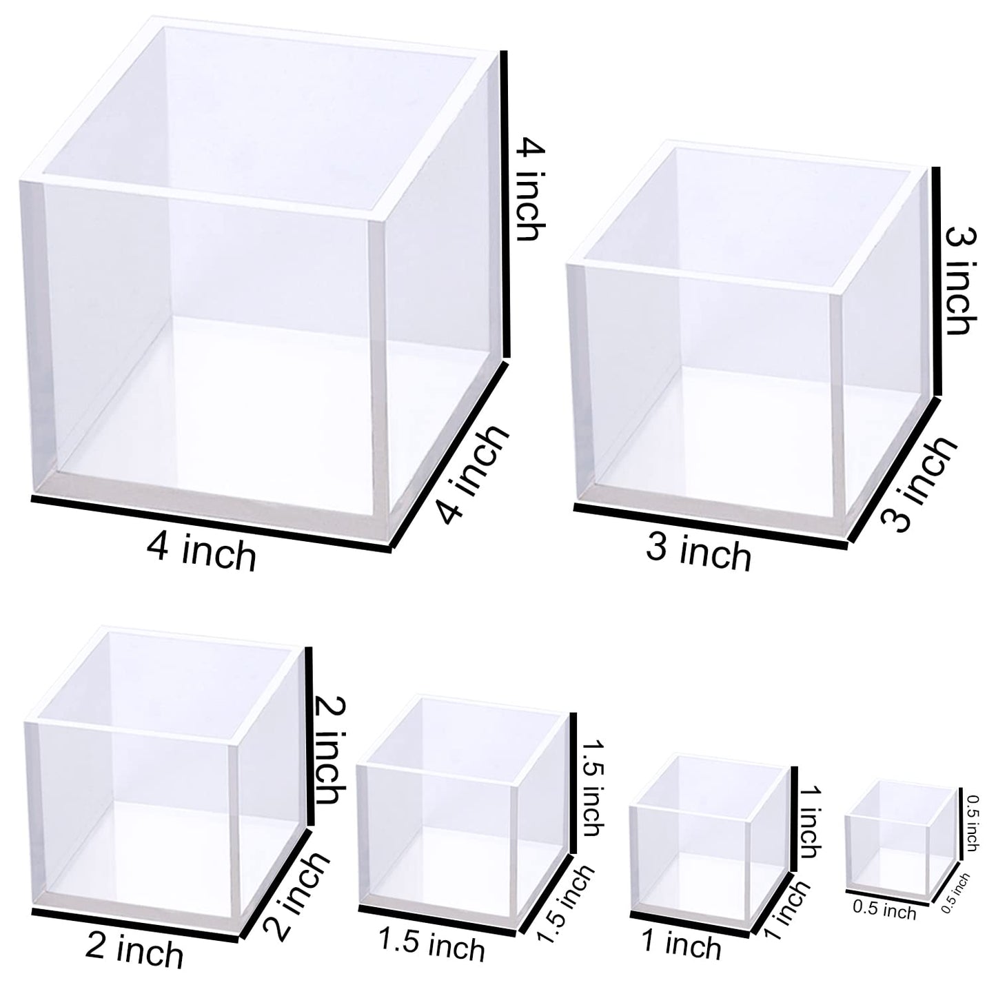 RESINWORLD 3 Size Tealight Candle Holder Mold for Epoxy Resin + Set of 4", 3", 2", 1.5", 1", 0.5" Clear Silicone Cube Molds, Large Deep Square Epoxy