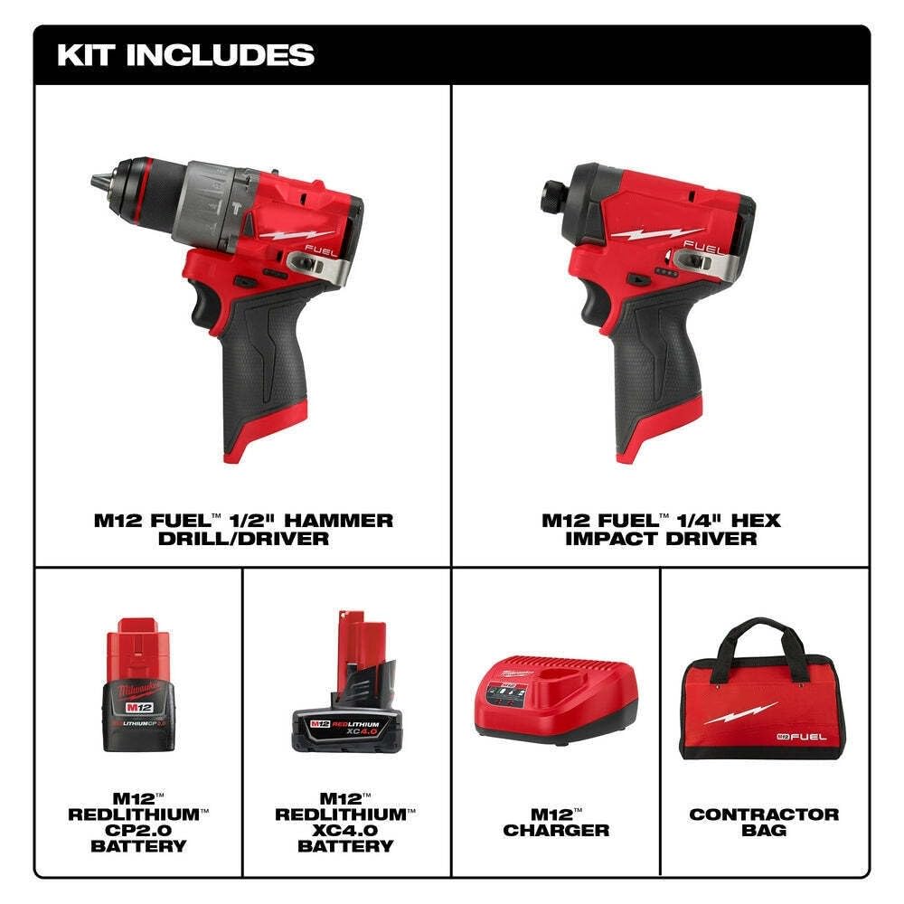 3497-22 For Milwaukee M12 FUEL 12V Cordless Li-Ion 2-Tool Combo Kit w/ 2 Batteries AIROXY