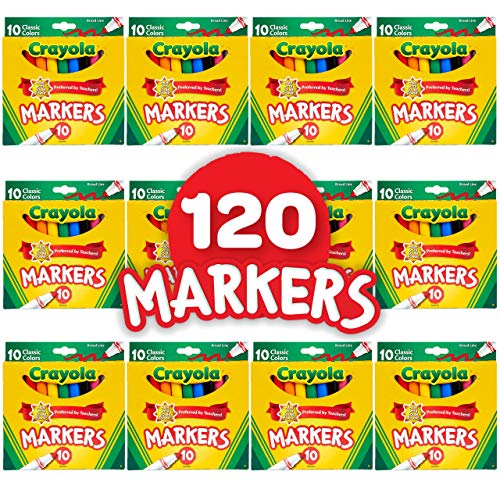 Crayola Broad Line Markers Bulk, 12 Marker Packs with 10 Colors - WoodArtSupply