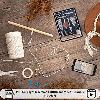 MIGO Creates Macrame Kits for Adults Beginners: DIY Macrame Kit with 220 Yards Macrame Cord and 58pcs Macrame Supplies. E-Book Tutorial for 5 Macrame - WoodArtSupply