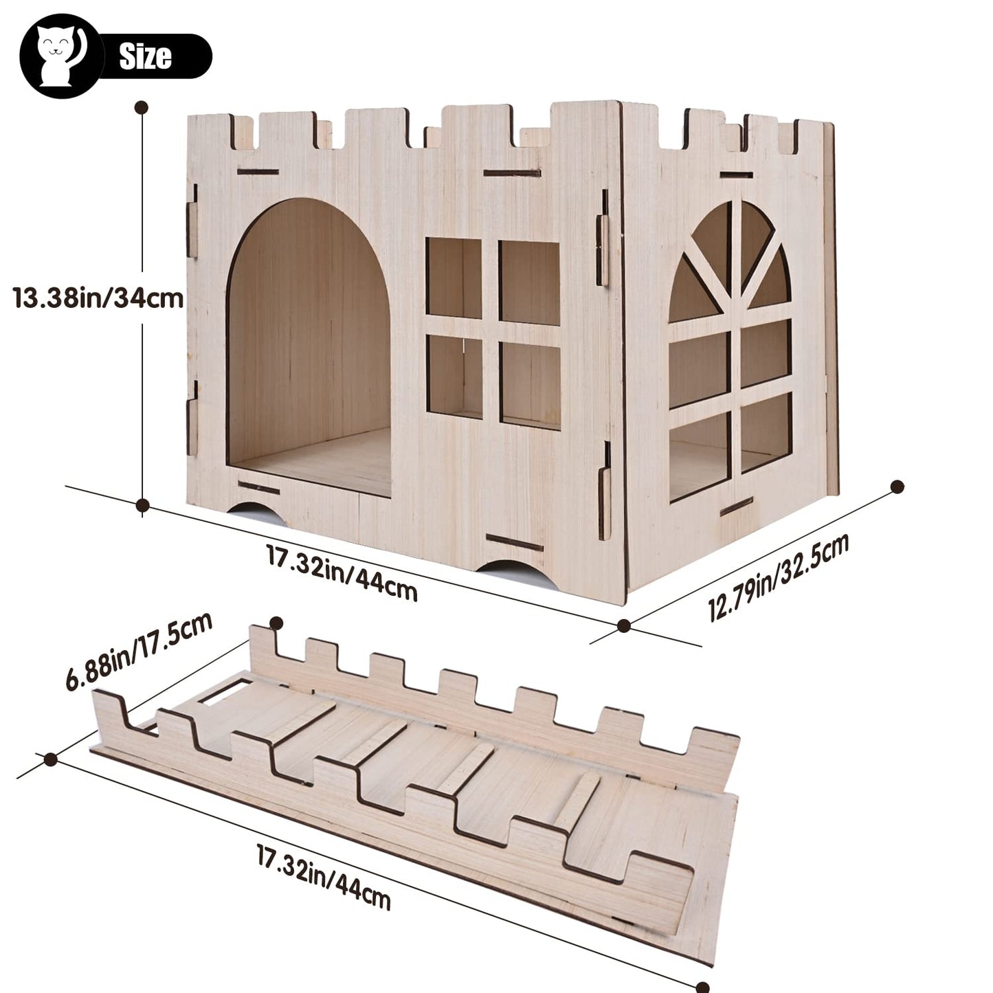 Extra Large Wooden Rabbit Castle with Ladder - Wood Cat Beds for Indoor Cats, Rabbit Hideout Bunny House Luxurious Small Animal Rest and Play House - WoodArtSupply