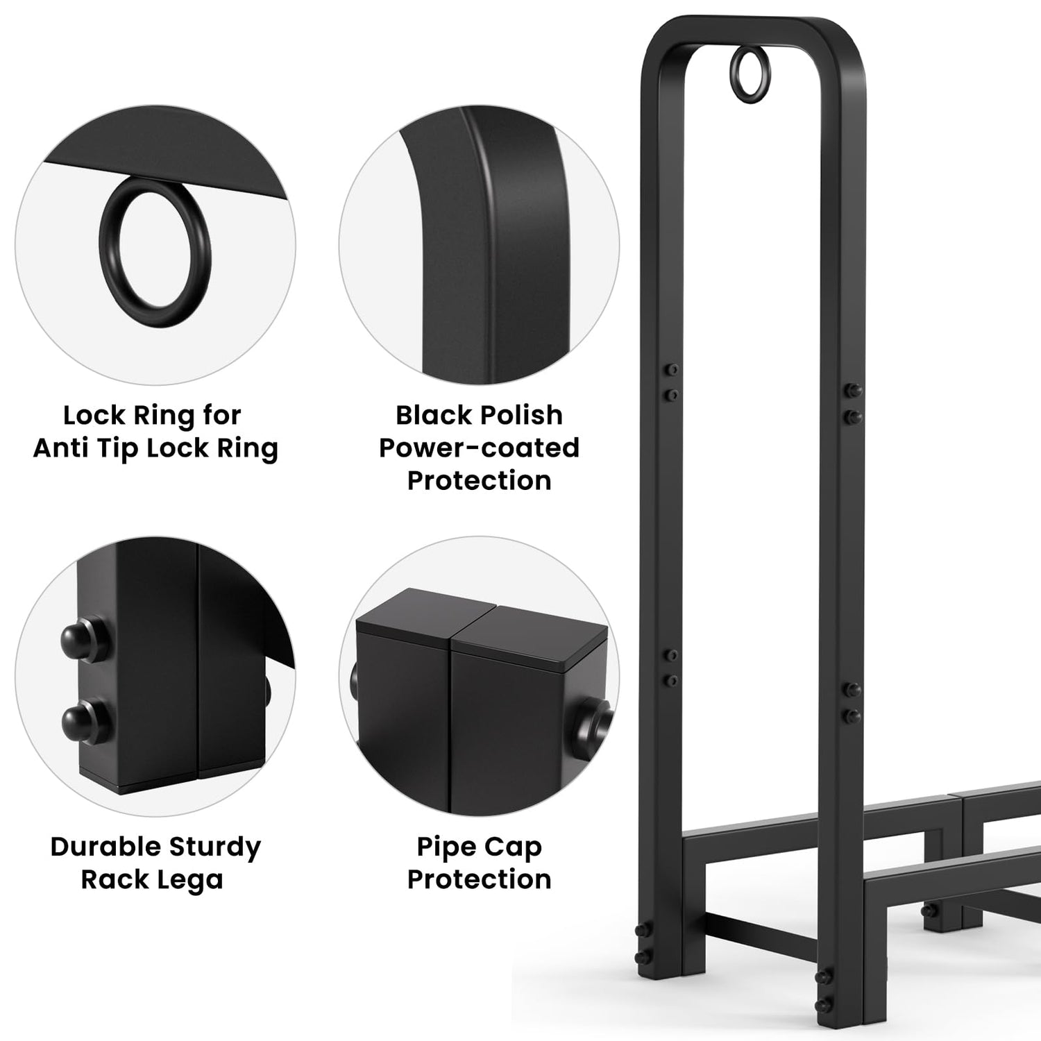 AMAGABELI GARDEN & HOME 4ft Firewood Log Rack Outdoor Indoor Heavy Duty Wrought Iron Fire Wood Holder Outdoors Stand Tubular Wood Pile Lumber Storage AMAGABELI GARDEN & HOME