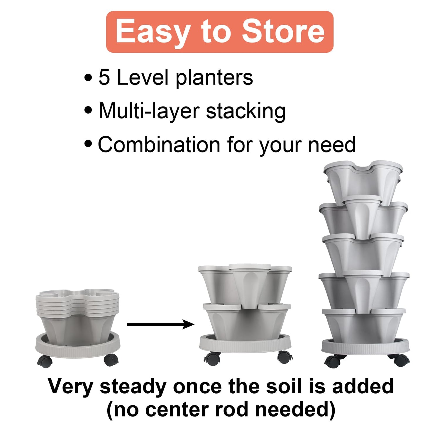 Vertical Planter 5 Tier Stackable Planters Garden Planters Strawberry Herb Flower and Vegetable Planter Indoor Outdoor Gardening Pots with Removable GameXcel