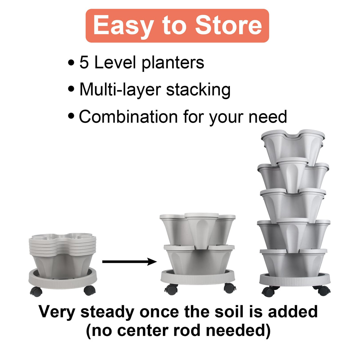Vertical Planter 5 Tier Stackable Planters Garden Planters Strawberry Herb Flower and Vegetable Planter Indoor Outdoor Gardening Pots with Removable GameXcel