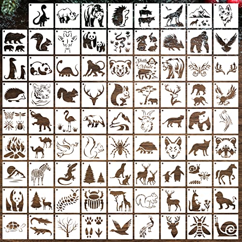 80 Pcs Stencils for Painting on Wood, Reusable Animal Stencils Deer Stencils Bear Plastic Stencils Mountain Fox Stencil DIY Craft Template Paint Stencils Set for Wall Card Rock Home Decor（Animal）