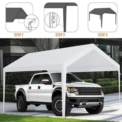 Carport Replacement Canopy, Replacement Top Cover for 12' x 20' Carport Frame, 180G PE Fabric Waterproof & UV Protected Tarp with Ball Bungees, White - WoodArtSupply