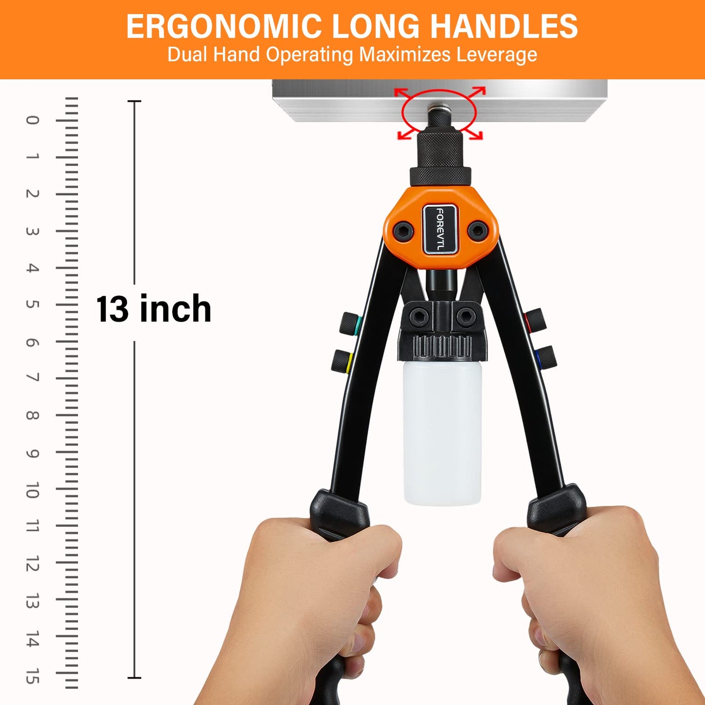 FOREVTL Rivet Gun - Pop Rivet Gun Kit with 210 Rivets (3/32", 1/8", 5/32", 3/16", 1/4'') and 5 Nosepieces, Full Metal 13" Large Heavy Duty Manual - WoodArtSupply