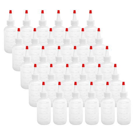 Hedume 30 Pack 4-Ounce Plastic Squeeze Bottles with Red Tip Cap and Measurement - BPA-Free, Latex-Free, Food-Grade - Good for Crafts, Art, Glue, Hedume