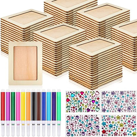 Picture Frame Painting Craft Kit 7.9"x5.9" Wooden DIY Photo Frame with 12 Pcs Painting Color Pen 4 Sheets Crystal Diamond Stickers for DIY Painting Zonon