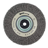 Forney 72895 Wire Bench Wheel Brush, Industrial Pro Crimped with 1/2-Inch Through 2-Inch Multi Arbor, 6-Inch-by-.012-Inch Forney