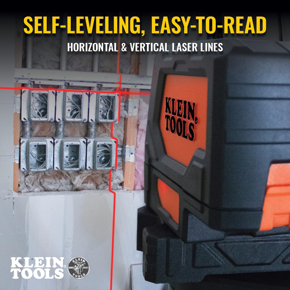Klein Tools 93LCLS Laser Level, Self Leveling, Cross Line Level with Plumb Spot and Magnetic Mounting Clamp Klein Tools
