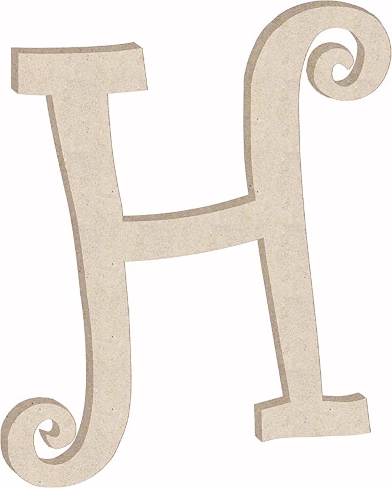 Wooden Letter 4'' Small MDF Curlz Font, Unfinished H Wood Alphabet Letter Girl Craft Cutout, Nursery Decor Initial Shape