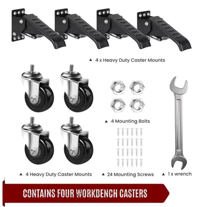 SPACECARE Workbench Casters Retractable Casters Kit 900Lbs, 4 Heavy Duty Casters Side Mounted All Steel Construction Urethane, Bonus Install - WoodArtSupply